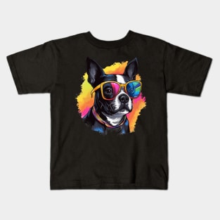 Boston Terrier with a splash of color Kids T-Shirt